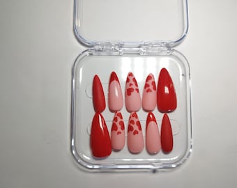 Romantic Heart Stiletto Press-On Nails | Red Valentine's Day Nails