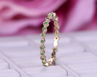 Emerald Eternity Band: Sterling Silver May Birthstone Ring