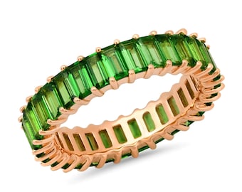 Emerald Baguette Cut Band Ring – 14K Gold or Sterling Silver