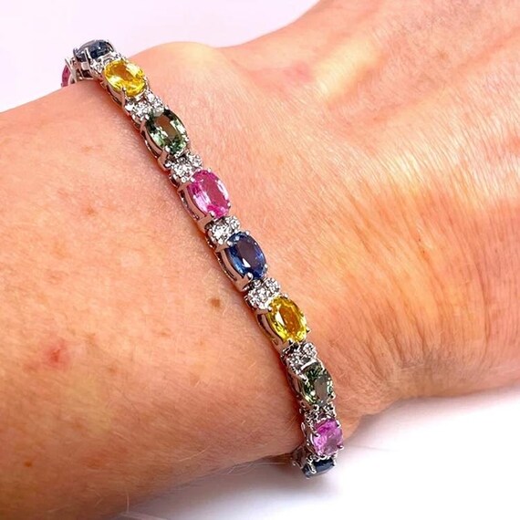 Elegant Multi Sapphire and Diamond Tennis Bracelet  display picture 3