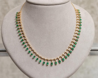Natural Emerald baguette cut Gemstone Solid 14k Gold Handmade Necklace/Emerald necklace /Birthday /Christmas/Engagement/Gift For Anniversary