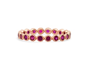 Dainty Ruby Silver Eternity Band - July Birthstone Ring