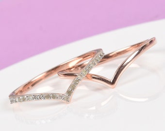 V-vormige band, 1,4 mm moissanite trouwring voor vrouwen, V-vorm ring, chevron band, gebogen trouwring, solide 14K gouden ring, V trouwring