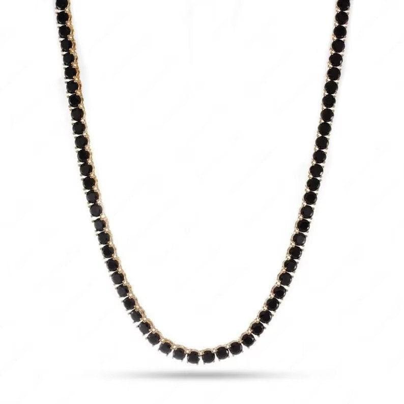 Black Onyx Tennis Necklace, 925 Sterling Silver, 3mm Stone