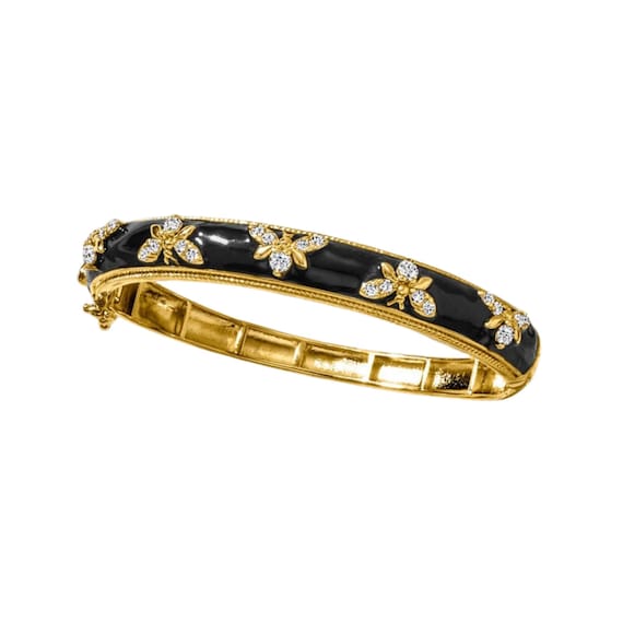 Gold Bee Accent Black Cuff Bracelet with Pearls WHBM Matte Gold Tone Bee Faux Pearl Rhinestone Cuff Bracelet  main image 4