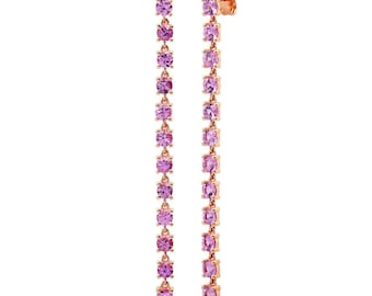 Pink Sapphire Link Earrings, Sterling Silver & 10k Gold