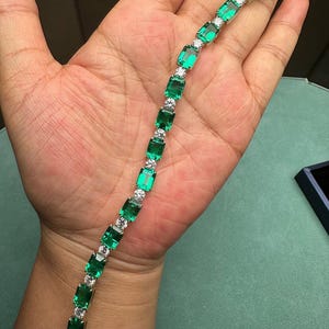 Tennis Bracelet 6x4mm Octagon Cut Emerald Gemstone Bracelet, 14k Yellow Gold Emerald Sapphire Tennis Bracelet, Prong Set Tennis Bracelet