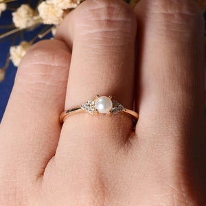 14k Rose Gold Engagement Ring - Pearl Engagement Ring - Diamond Engagement Ring - Dainty Ring - Pearl Jewelry - 14k Gold Ring - Pearl Ring