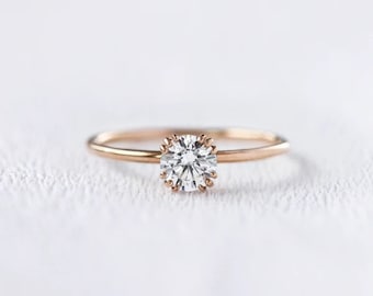 6-Prong Round Engagement Ring in 14k Solid Gold / 1, 1.5, 2 CT Moissanite Engagement Rings / Solitaire Moissanite Ring / Gold Promise Ring
