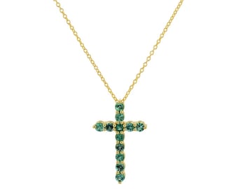 Natural Emerald Gemstone Solid 14k Gold Handmade Pendant/ Emerald cross necklace /Birthday /Christmas/Engagement/Gift For Anniversary