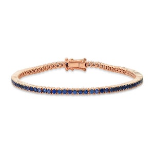 Blue Sapphire Tennis Bracelet | 14K Gold, Art Deco Style