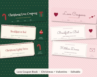 Carnet de bons d'amour à imprimer, bons de Noël et de Saint-Valentin, modifiables (téléchargement numérique)