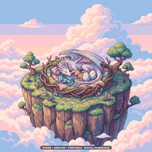 Cloud Dragon Nest Pixel Art, Dragon Wallpaper for Phone + Desktop (Digital Download)