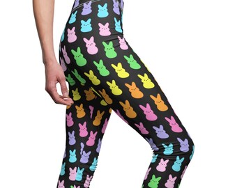Colorful Marshmallow Bunny Women's Casual Leggings in Black