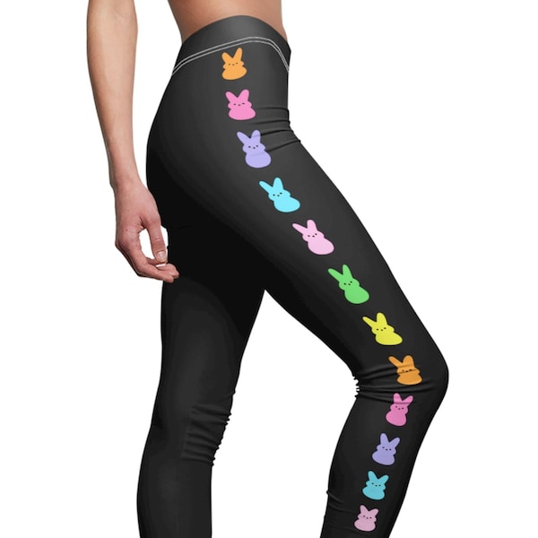 Marshmallow Bunny Stripe Women's Casual Leggings in Black