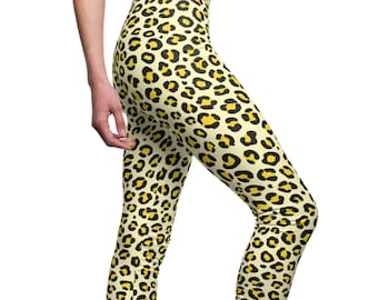 Leggings casuales de mujer con estampado de leopardo amarillo