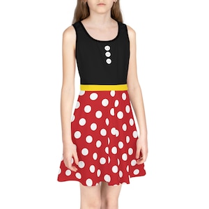 Girls Red Mouse Dot Dress with Black Button Top