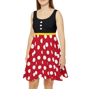 Red Mouse Dot Dress with Black Button Top