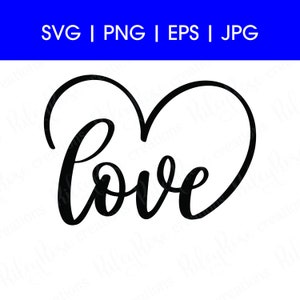 ラブ スクリプト ラージ ハート SVG | ラブ、ウェディング SVG カット ファイル | バレンタイン デー SVG | 手書きの筆記体テキスト | デジタル ダウンロード