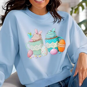 Osterkaffee-Sweatshirt | Damen Osterhemd | Niedliches Ostershirt | Ostershirt | fröhliche Ostern | Ostern Tshirt