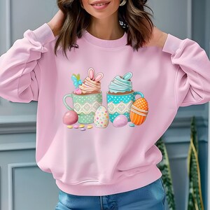 Osterkaffee-Sweatshirt | Damen Osterhemd | Niedliches Ostershirt | Ostershirt | fröhliche Ostern | Ostern Tshirt