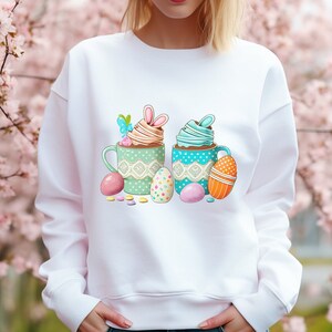 Osterkaffee-Sweatshirt | Damen Osterhemd | Niedliches Ostershirt | Ostershirt | fröhliche Ostern | Ostern Tshirt
