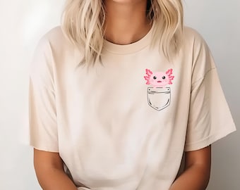 Camiseta de bolsillo de ajolote, camiseta unisex de animales