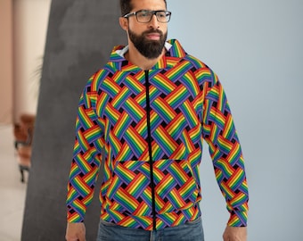 Vestido Rainbow Basket Weave Unissex com capuz e zíper