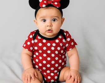 Tutina per neonato a pois con topo: body in finto cotone ispirato ai cartoni animati