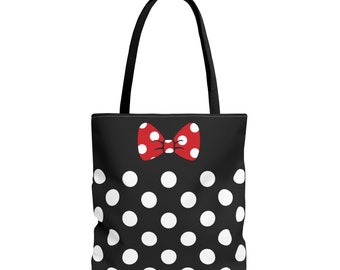 Black Mouse Dot Tote Bag with Red Bow