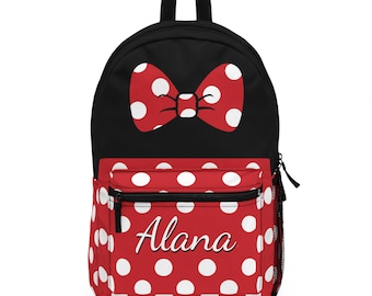 Personalized Red Polka Dot Backpack with Bow – Mouse-Inspired Bag for Kids or Travel