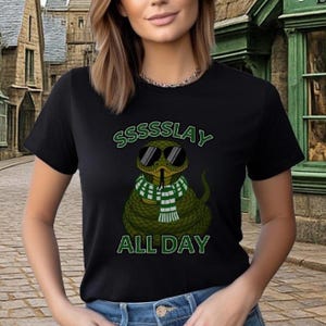 Ssssslay All Day Shirt, Snake House Tee, Wizard School, Snake Mascot, House Pride, Magic Wizard Shirt | Wizard World HP Bookish Fan