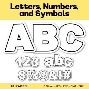 Könnte beinhalten: Weiß umrandete Buchstaben, Zahlen und Symbole auf weißem Hintergrund. Das Bild enthält die Buchstaben ABC, die Zahlen 123, Kleinbuchstaben abc und Symbole wie das Dollarzeichen, das Prozentzeichen, das At-Zeichen, das kaufmännische Und, das Ausrufezeichen und das Hashtag.