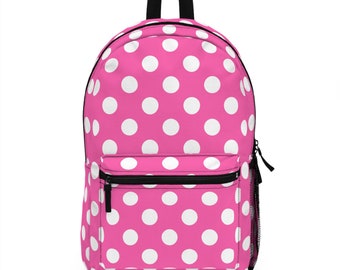 Pink and White Polka Dot Bow Backpack – Mouse-Inspired Travel or School Bag