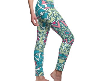 Teal Mandala Yoga Leggings | Boho Workout Pants