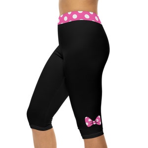 Black Mouse Capri Leggings with Pink Bows