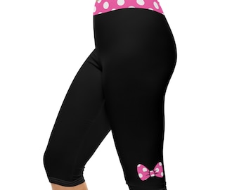 Black Mouse Capri Leggings with Pink Bows