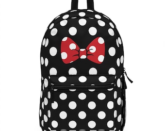 Black and White Polka Dot Bow Backpack – Mouse-Inspired Travel or School Bag