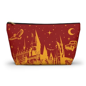 Pochette pour accessoires d'école du sorcier, trousse de sorcellerie, joli organiseur de maquillage, cadeau à thème, trousse de toilette Potter, pochette pour accessoires avec fond en T