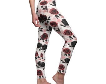 Black and Red Rose Leggings | Goth Punk Witch Printed Leggings for Concerts & Festivals