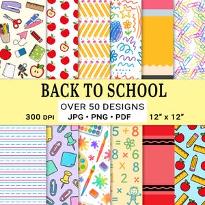 Back to School Mega Bundle – 51 Seamless Digital Papers, Classroom Theme, 12x12 JPG PNG PDF, Teacher Graphics, Scrapbooking |  Mega Pack