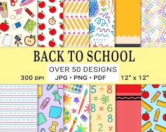Back to School Seamless Patterns: Teacher Graphics, Scrapbooking (JPG, PNG, PDF Digital Download)