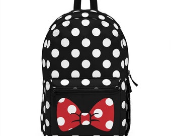 Black and White Polka Dot Bow Backpack – Mouse-Inspired Travel or School Bag