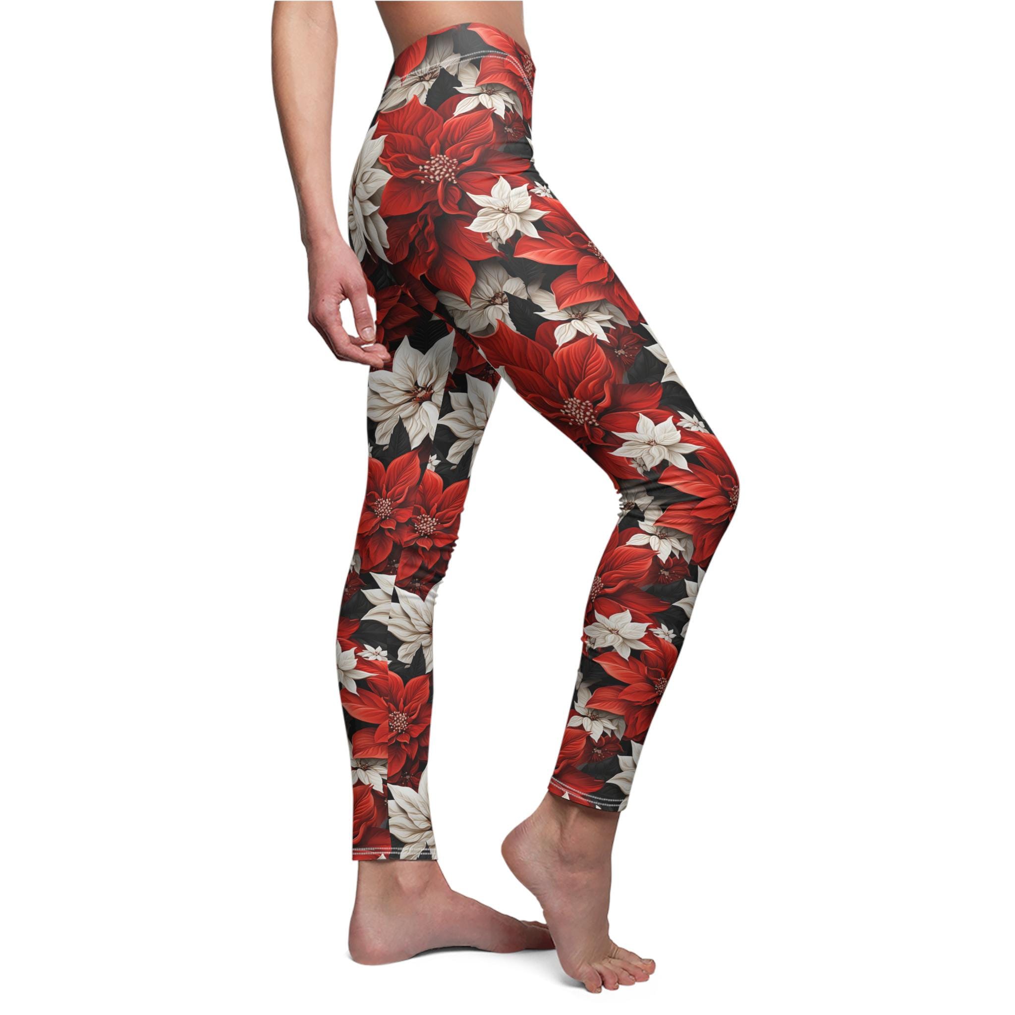 Poinsettia Christmas Leggings Etsy UK