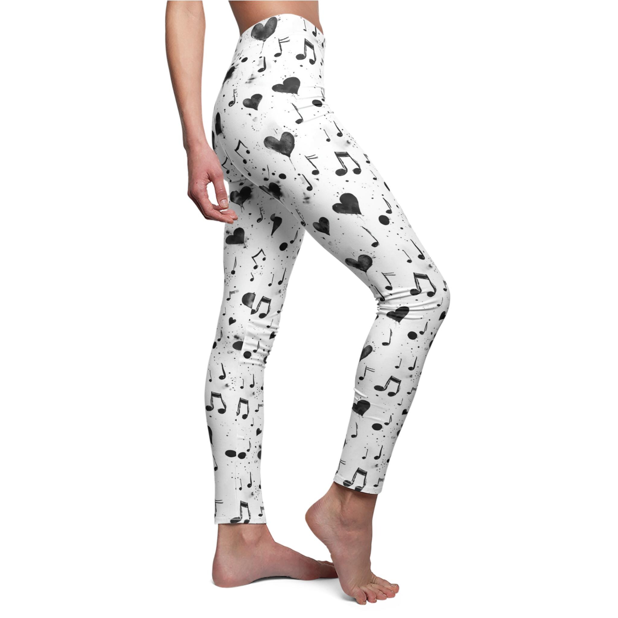 Women’s Musical Note Print Leggings – Fashion Black Leggings In Sizes 8-22