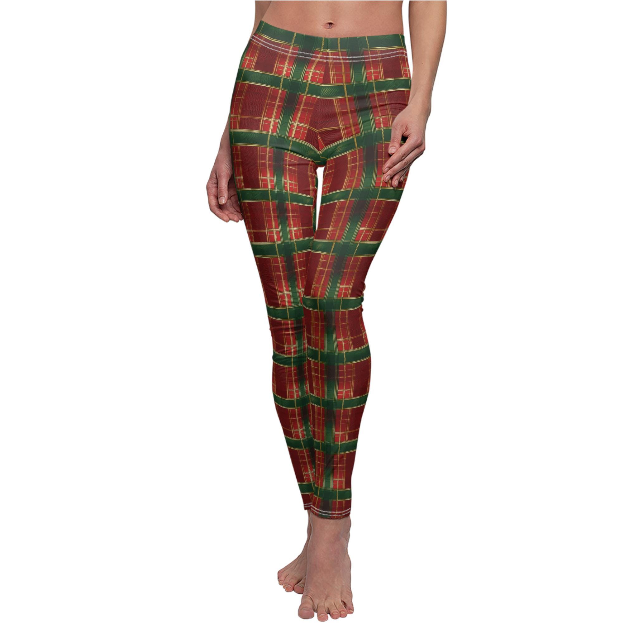 Discover Green and Red Plaid Leggings for Women – Festive Holiday Outfit