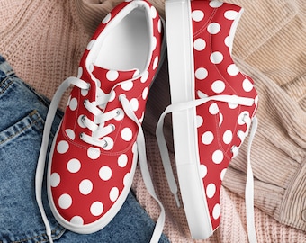 Red Mouse Dot Women’s lace-up canvas shoes