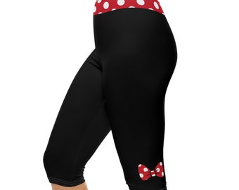 Black Mouse Capri Leggings with Red Bows