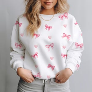 Coquette Aesthetic Pink Bow Sweatshirt - Cute Coquette Top, Trendy Crewneck for Women, Chic Daughter Gift for Her