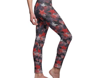 Red and Black Star Leggings | Goth Punk Witch Celestial Printed Leggings for Festivals & Concerts
